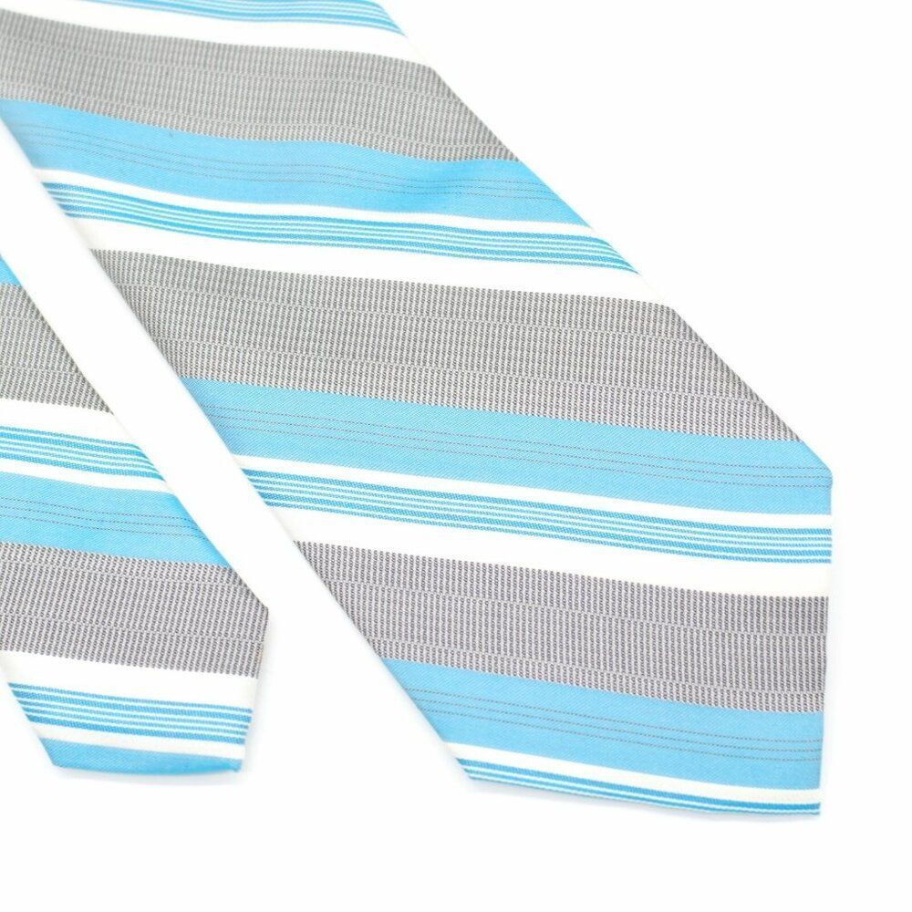 Calvin Klein Teal Gray White Striped Woven Skinny Silk Tie